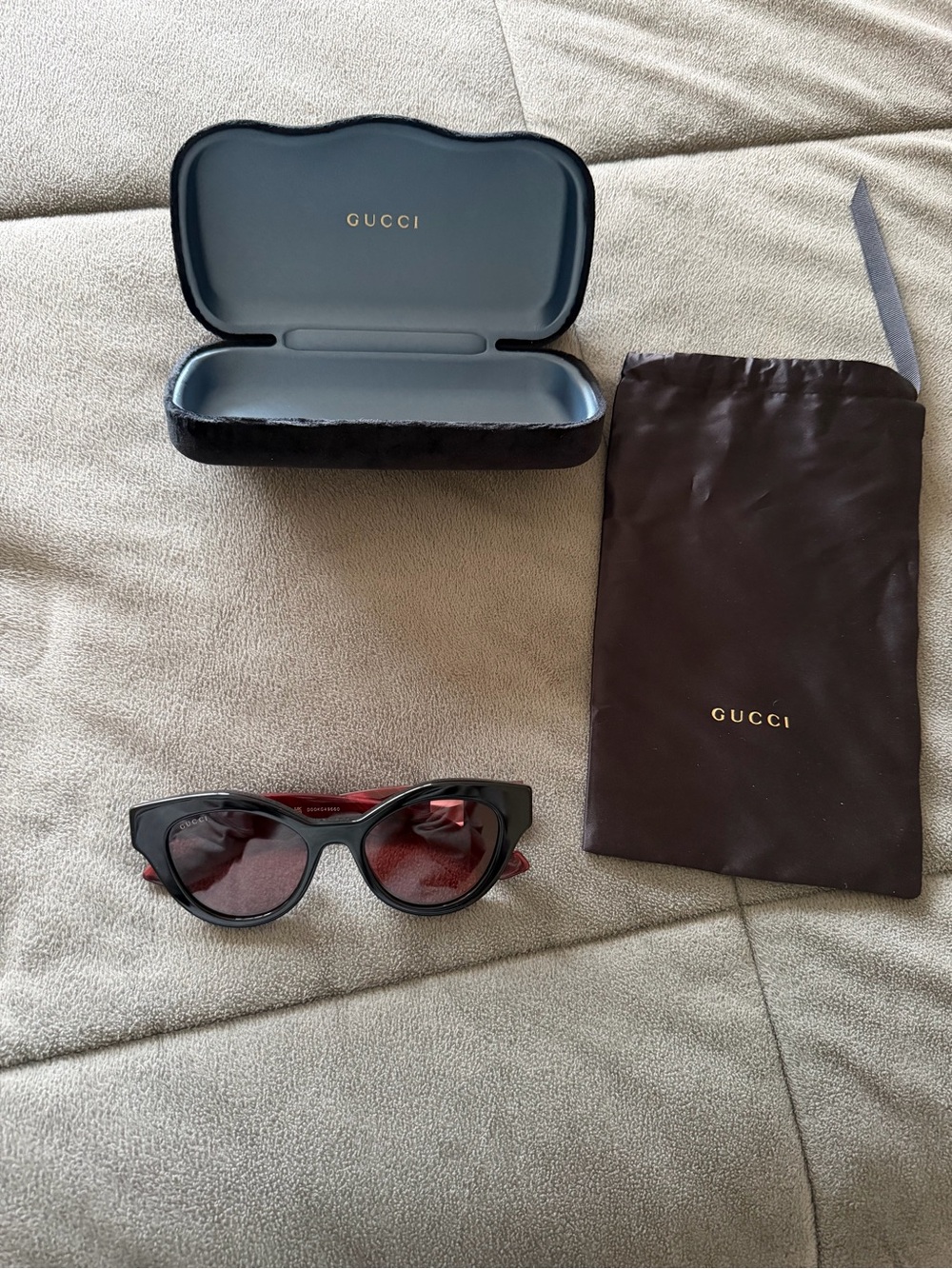 Gucci Black Frame with Red Temples Cat Eye Sunglasses